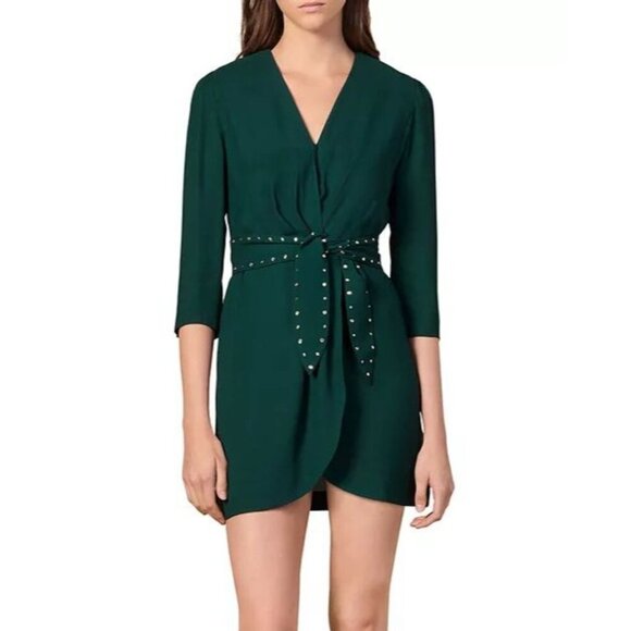 SANDRO Prunel Belt 3/4 Sleeve Mini Dress  Women's Size Large  ($396) - Picture 1 of 11